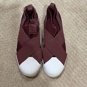 adidas Women’s Slip-On Sneakers Burgundy and White